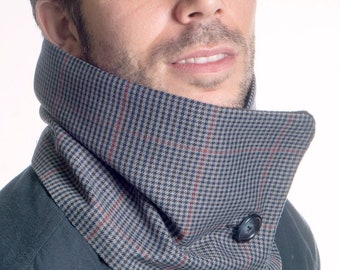 fleece scarf for men, cowl for men, men scarf with one button, infinity scarf, chunky scarf, men neck warmer, men gift, blue scarf