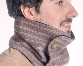 Man scarf, infinity scarf, chunky scarf, men neck warmer, man cowl, mans gift, fleece scarf, brown scarf, accessory men, two buttons