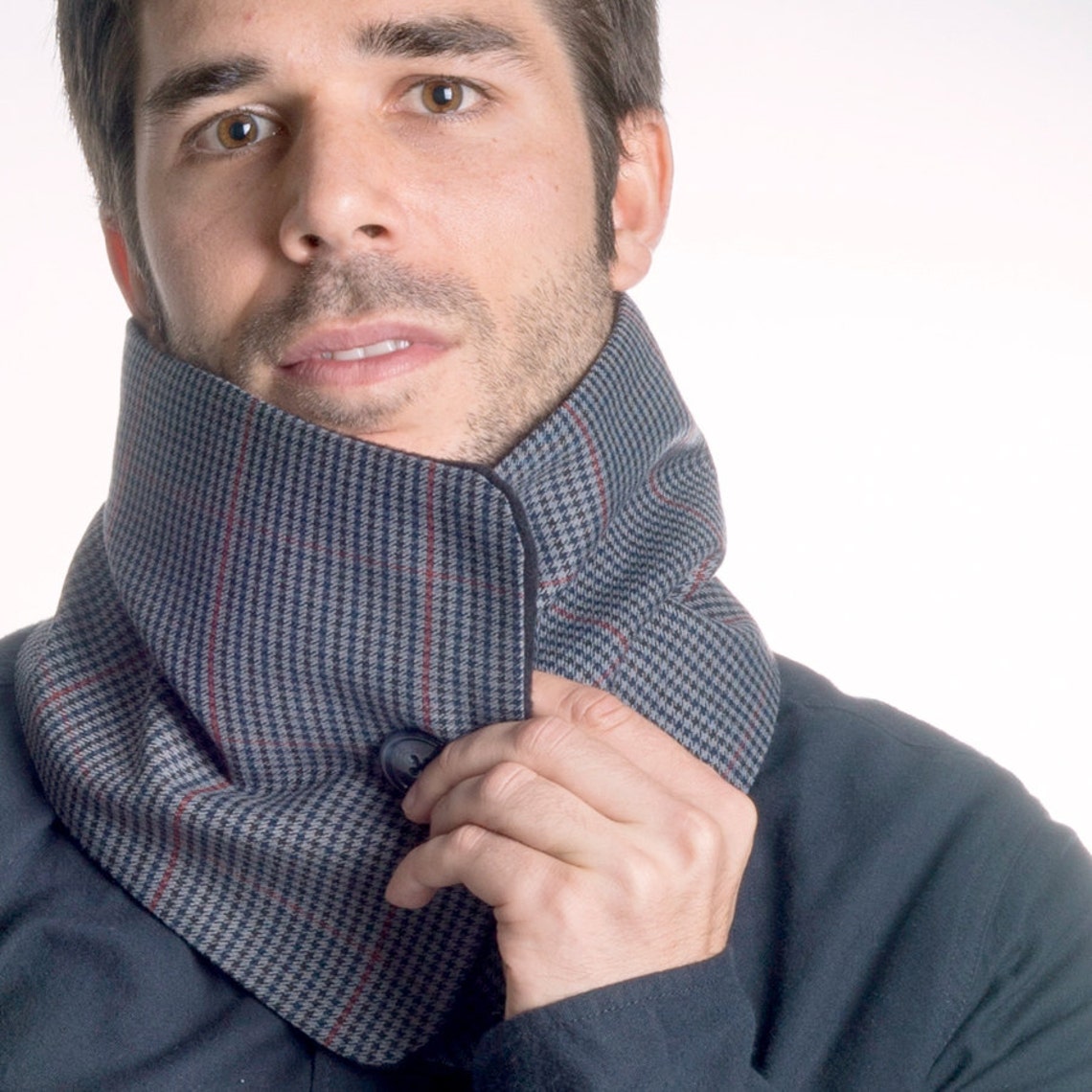 Fleece Scarf for Men, Cowl for Men, Men Scarf With One Button, Infinity
