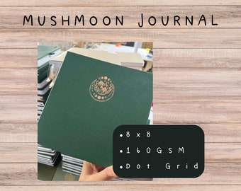 8x8 Dot Grid Journal Green Mushroom with Rose Gold 160gsm White paper