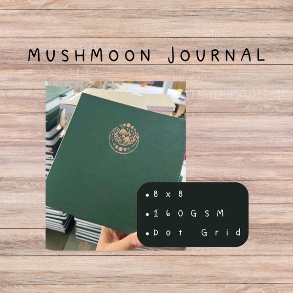 8x8 Dot Grid Journal Green Mushroom with Rose Gold 160gsm White paper