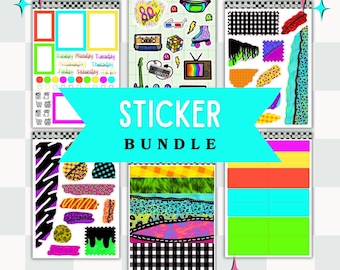 Retro 80s Neon Sticker Bundle | I'm an 80's baby | Colorful Planner Stickers | Vintage Aesthetic Deco Kit