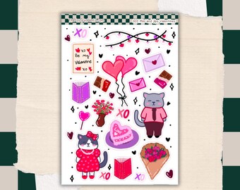 Milo & Jips Valentine Cat Stickers | Hand Drawn Planner Journal Art Sheet