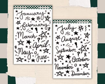 Cursive Monthly Stickers | Hand-Drawn Journal Planner Accents