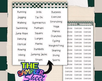 Healthy Living Exercise Scripts (with sampler sheet option) Journal Stickers | Planner Stickers