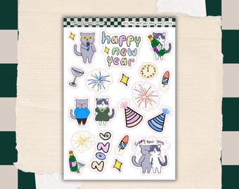 Milo & Jips New Years 2026 Journal Stickers | Planner Stickers - Hand Drawn by TheCozyGoblinCo
