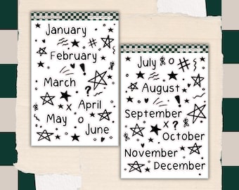Hand-Drawn Monthly Stickers | Whimsical Planner & Journal Accents