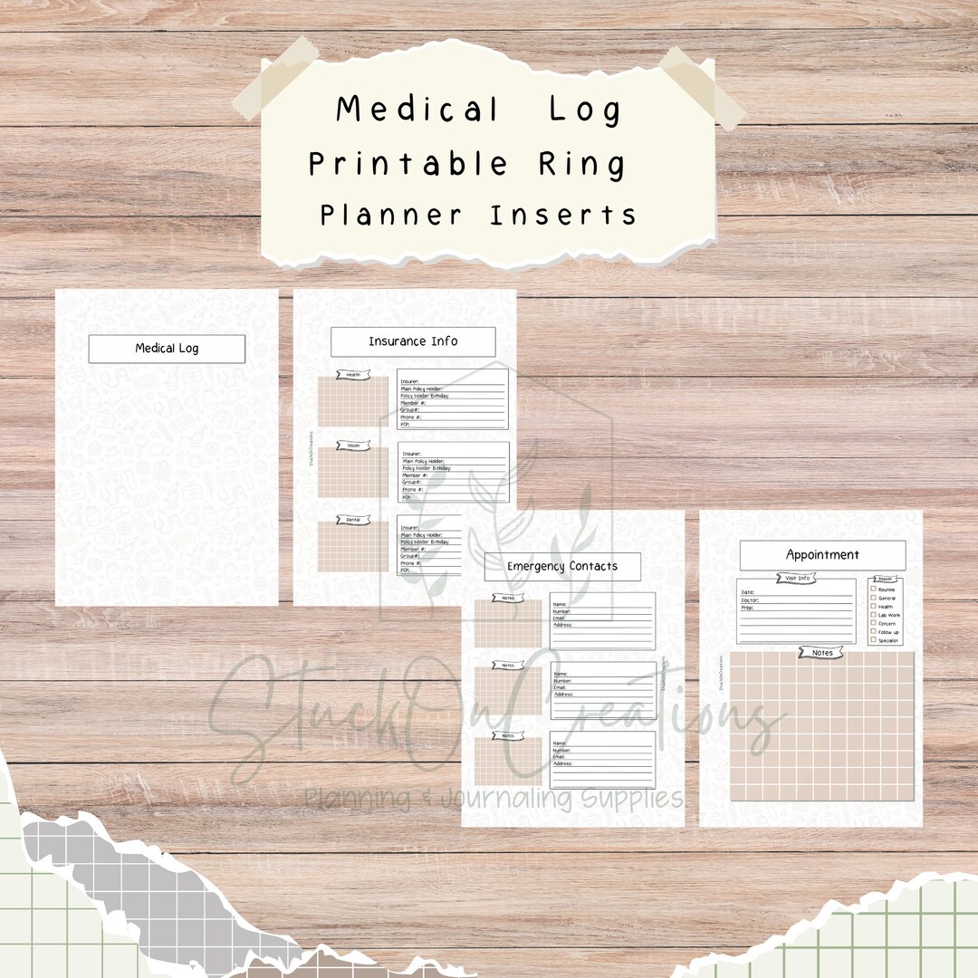 Printable Medical Log Tracker for A5 Wide Ring Planners/journals Stuckoncreations - Etsy