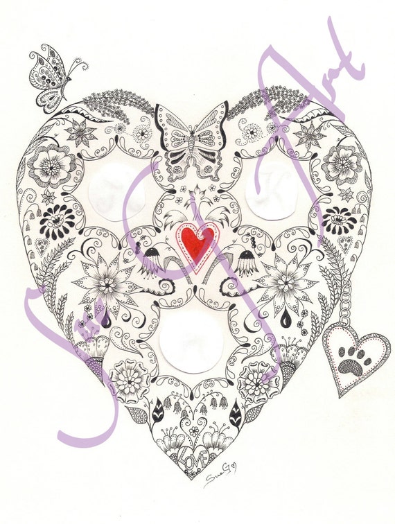 Love Heart Personalised Wedding Anniversary Zentangle Art Print