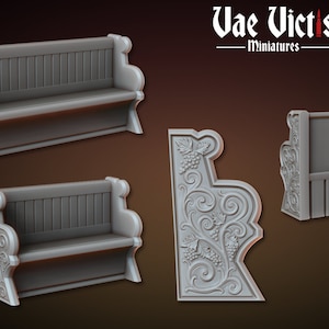 Pews RPG miniature furniture 3D Printed 28mm Scatter Terrain Tabletop Fantasy Scenery Gaming D&D props pathfinder