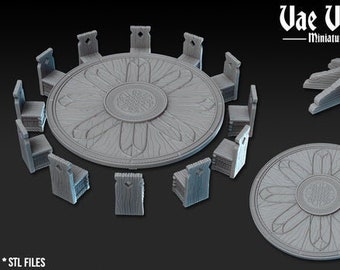Round Table furniture RPG miniature  3D Printed  28mm Scatter Terrain Tabletop Fantasy Scenery Gaming D&D props pathfinder