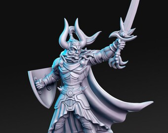Warlord Fighter Paladin Tarkon D&D 3D Resin Printed 32mm / 28mm Miniature Dungeons Dragons DnD Pathfinder Tabletop Display RPG RN Estudio