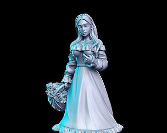 Fiora Flower Girl NPC Peasants and Trades D&D Resin 32mm / 28mm Miniature Dungeons Dragons DnD Pathfinder Tabletop Display RPG RN Estudio