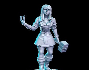 Branda Female Blacksmith NPC Peasants and Trades D&D Resin 32mm / 28mm Miniature Dungeons Dragons DnD Pathfinder Tabletop Display RN Estudio