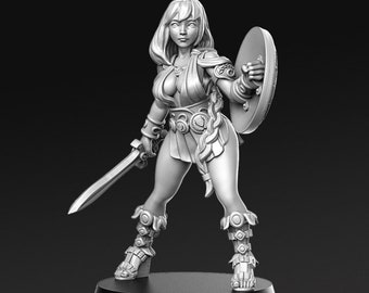 Artemisa female warrior greek dnd Miniature 3D Resin Printed 28-32mm Tabletop Fantasy Gaming D&D Pathfinder Frostgrave RN Estudio Active