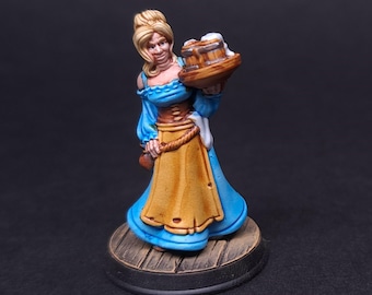 Waitress Bar Tavern Inkeep NPC painted Dungeons and Dragons Mini RPG Tabletop Miniature DnD Painting Pathfinder 5e DnD gift