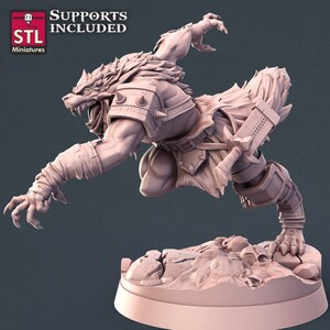 Werewolf C dnd miniature 3D Resin Printed 32mm Tabletop Fantasy Gaming D&D Pathfinder Frostgrave RN Estudio