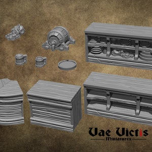 Bar set RPG tavern miniature furniture 3D Printed 28mm Scatter Terrain Tabletop Fantasy Scenery Gaming D&D props pathfinder