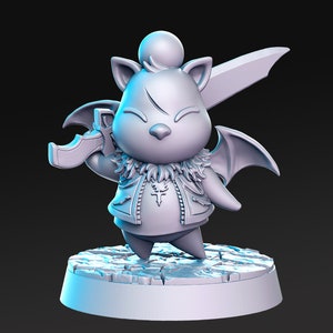 Tsuko Batomon Guerriero D&D Resina 3D Stampata 32mm / 28mm Miniature Dungeons Dragons Pathfinder Final Fantasy Moogle Display RPG RN Estudio