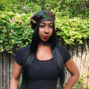 Camouflage Beret with Genuine Leather Trim