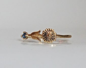 14K massief gouden asterring • Bloem geboorte september