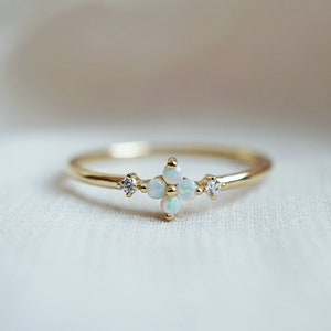 14K Solid Gold Mini Opal Forget Me Not Flower Ring