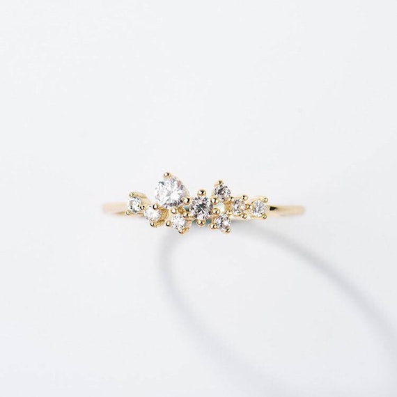 14K Snow Queen Dainty Diamond Ring. Cluster Ring Etsy