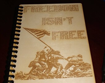 Iwo Jima Planting Flag Or The Soldiers Cross 5 By 7 Inch Engraved Wooden Spiral Journal Gifts For Military And Veterans