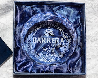 Personalized Crystal Claddagh Paperweight | Celtic Knot Wedding Gift, Anniversary Keepsake