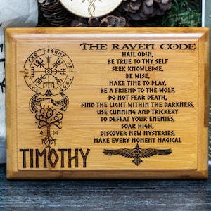 The Raven Code on Bamboo Nordic Wall Art with Engraved Symbols