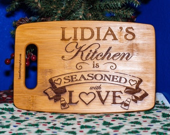 Kitchen is Seasoned with Love Engraved Bamboo Cutting Board