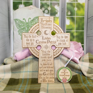 Irish Bedtime Blessing Engraved into Birch Wood Celtic Cross for Gifts