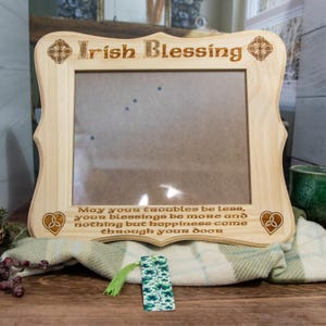 Engraved Irish Blessing Wood Frame: Celtic Knot Decor
