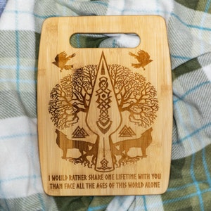 Custom Norse Mythology Bamboo Cutting Board with Personalized Thor&#39;s Hammer Engraving