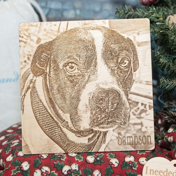 Wood Engraved Photo 6" sq. 1/8" birch. Wood Etched Photo.  Anniversary Etching. Photo Etching. Dog Photo Etching.