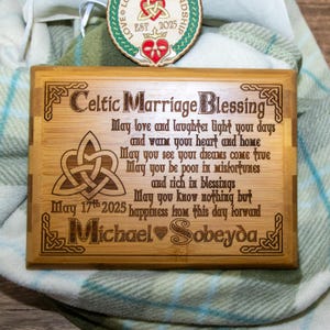 Engraved Bamboo Celtic Wedding Wall Plaque with Holy Trinity Knot Blessing 6 x 8 inches