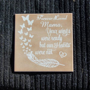 Ceramic Sympathy Tile: Feather & Butterflies Bereavement Gift