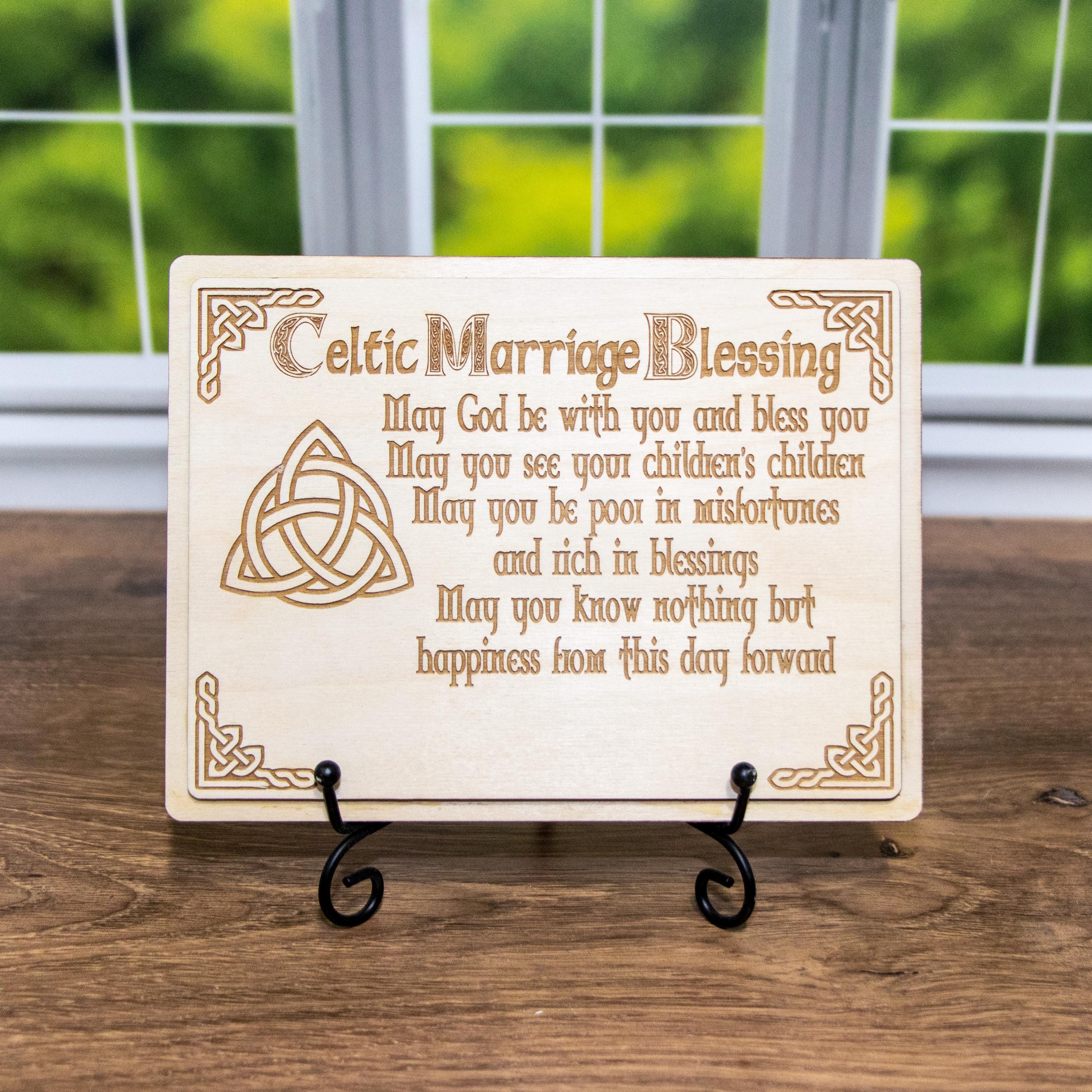 Celtic Marriage Blessing Engraved Layered Plaque with Holy Trinity Knot - Traditional Irish Wedding Gift