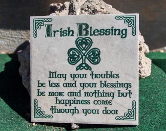 Hand-Painted Celtic Knot & Shamrock Ceramic Tile - Irish Blessing Wall Art for Home Decor