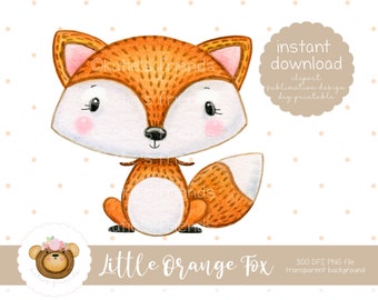 Woodland Fox Clipart, Fox png, Printable Fox, Woodland Watercolor Fox, Woodland Nursery Art, Forest Animals Clipart, Instant Download