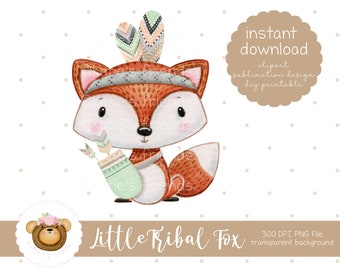 Boho Fox PNG, Fox Clipart, Tribal Fox PNG, Printable Fox, Fox Sublimation Design, Woodland Fox, Baby Apparel Design, Nursery Clipart