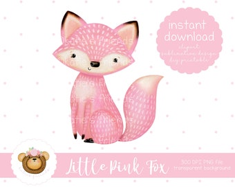 Pink Fox PNG, Girly Fox Clipart, Cute Fox Sublimation Design, Printable Fox, Girl Fox, Baby Apparel Design, Instant Download