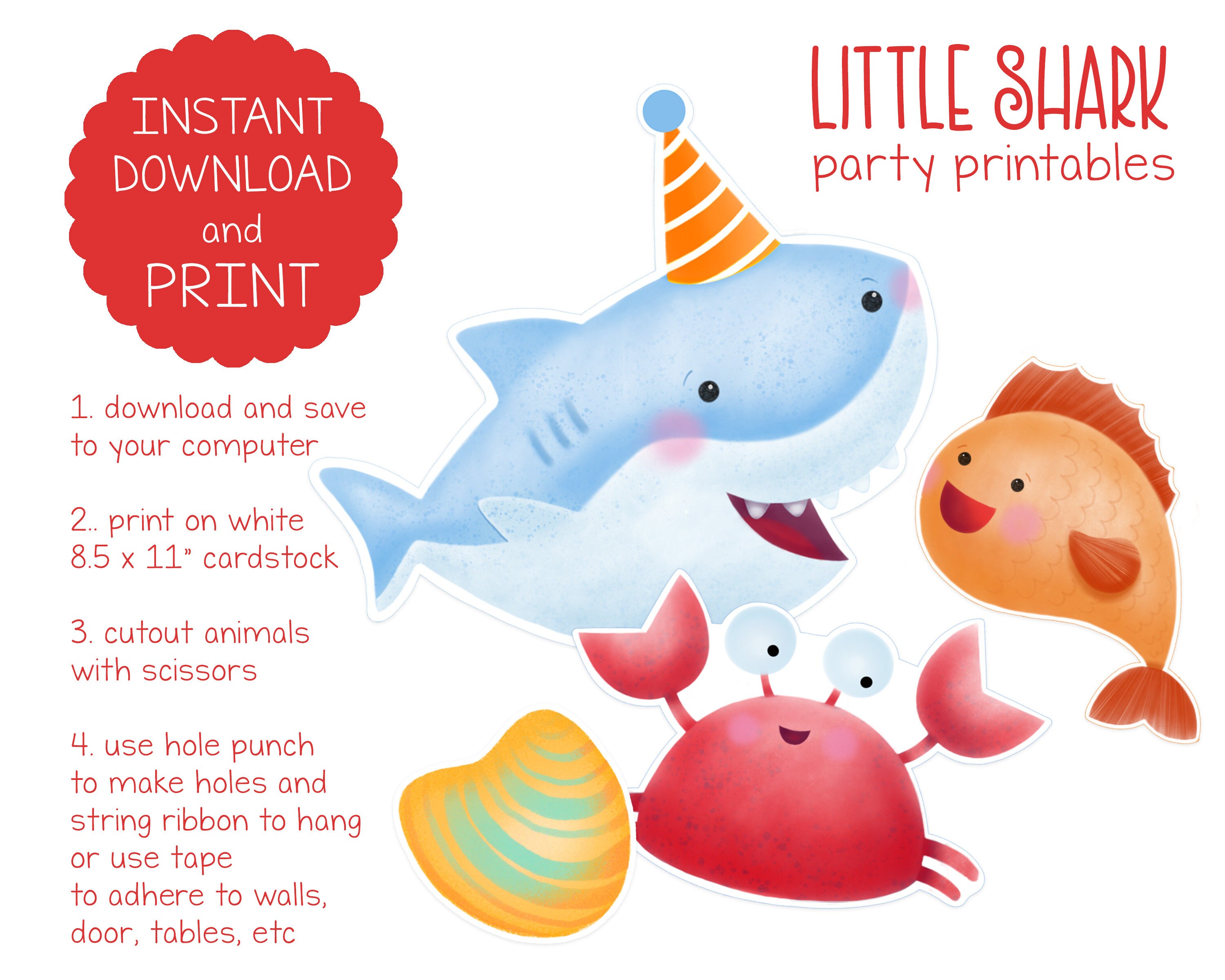Printable Shark Party Decorations Shark Birthday Decor Sea - Etsy