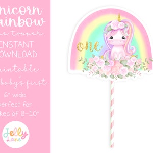 Rainbow Unicorn Cake Topper, Baby&#39;s 1st Birthday, Printable Unicorn Cake Topper, Unicorn and Rainbow Party Decor, Unicorn Centerpiece, DIY
