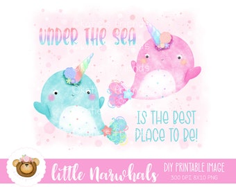 Narwhal Sublimation Design, Narwhal Heat Transfer, Printable Under The Sea Download, Cute Sea Creature PNG, Unicorn of the Sea