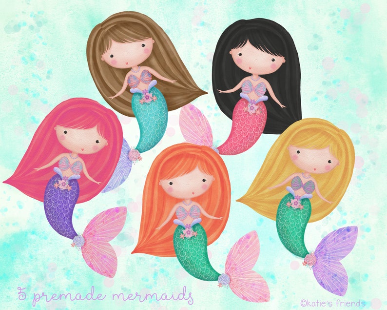 Mermaid Clipart Under the Sea Clipart Set Watercolor | Etsy