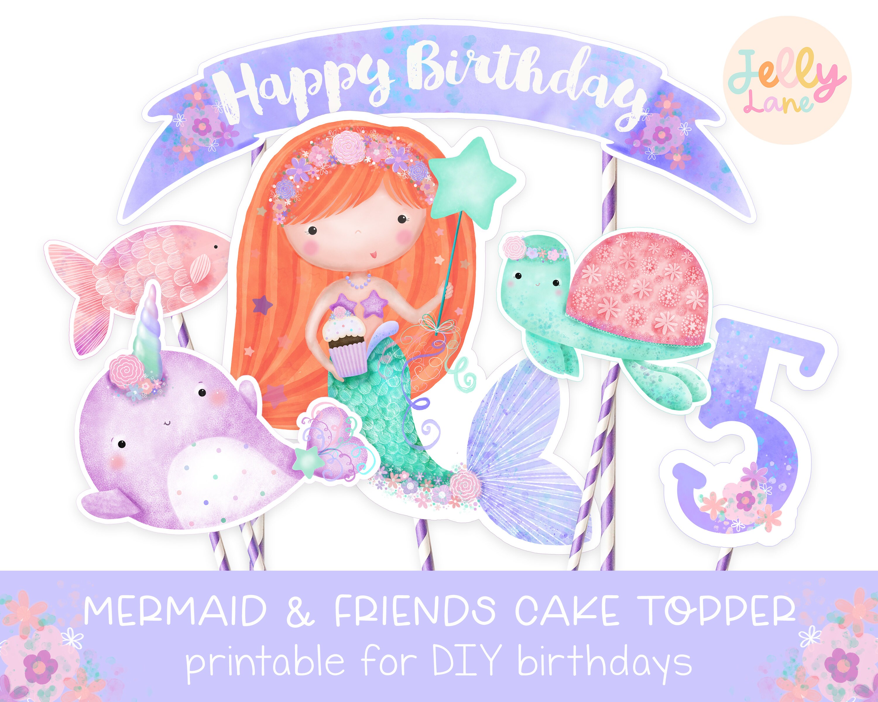 Printable Mermaid Cake Topper Under the Sea Birthday DIY - Etsy