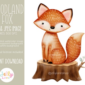 Woodland Aquarelle Fox Png, Woodland Nursery Clipart, Fox Sublimation Design, Printable Woodland Wall Art, Gender Neutral Baby Shower