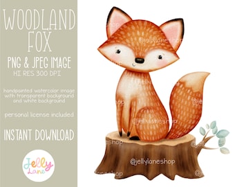 Woodland Watercolor Fox Png, Woodland Nursery Clipart, Fox Sublimation Design, Printable Woodland Wall Art, Gender Neutral Baby Shower