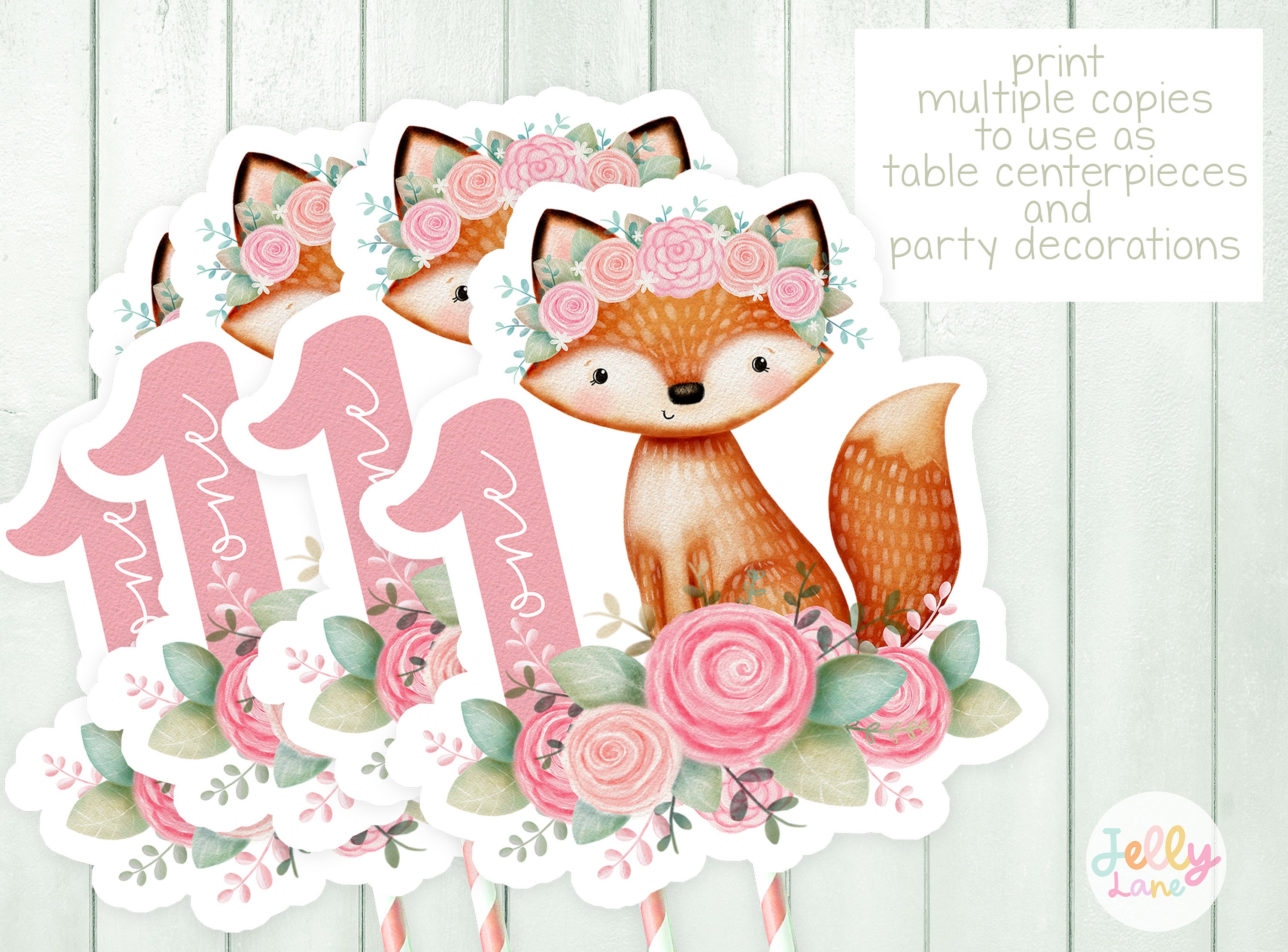 Fox Happy Birthday Cake Topper - Forest Animals Friends Party Glitter Fox Cake Topper Supplies - Woodland Animal Fox Cake Topper - Baby Shower Kids